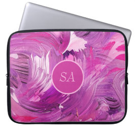 Monogram Abstrakt Art Lila Pink Pinselstriche Laptopschutzhülle