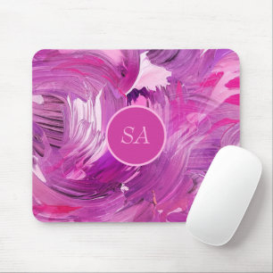 Monogram Abstrakt Art Lila Pink Pinselstriche Mousepad