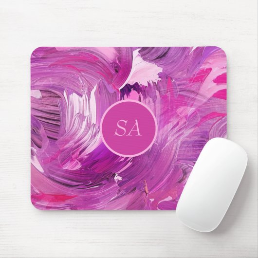 Monogram Abstrakt Art Lila Pink Pinselstriche Mousepad (Mit Mouse)