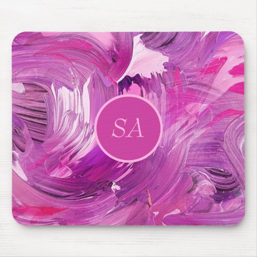 Monogram Abstrakt Art Lila Pink Pinselstriche Mousepad (Vorne)