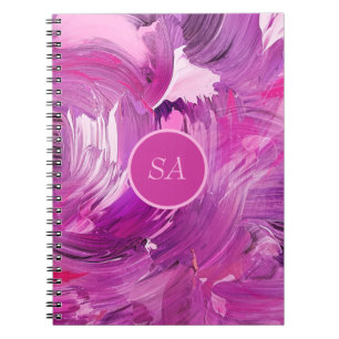 Monogram Abstrakt Art Lila Pink Pinselstriche Notizblock