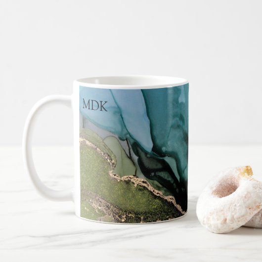 Monogram Abstrakt Black Aquamarin Green Gold Coffe Kaffeetasse (Mit Donut)