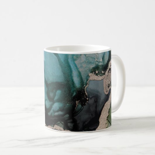 Monogram Abstrakt Black Aquamarin Green Gold Coffe Kaffeetasse (VorderseiteRechts)