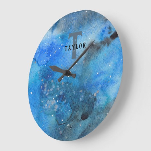 Monogram Abstrakt Blue Black Große Wanduhr (Winkel)