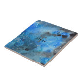 Monogram Abstrakt Blue Black Wassercolor Fine Art Fliese (Seite)