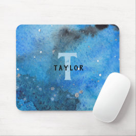 Monogram Abstrakt Blue Black Wassercolor Fine Art Mousepad