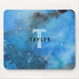 Monogram Abstrakt Blue Black Wassercolor Fine Art Mousepad