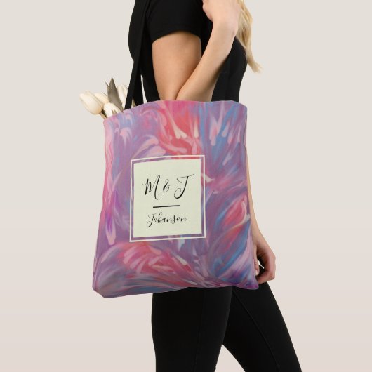 Monogram Abstrakt Blue Lavendel Lila Rose Wirbel Tasche (Von Nahem)