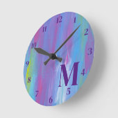 Monogram Abstrakt Blue Lila Green Runde Wanduhr (Winkel)