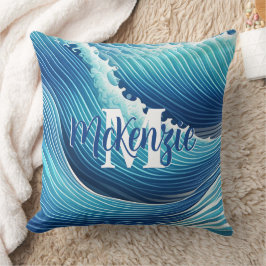 Monogram Abstrakt Blue Ocean Wave Kissen