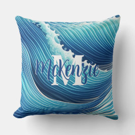 Monogram Abstrakt Blue Ocean Wave Kissen