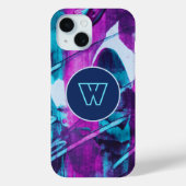 Monogram Abstrakt Blue Pink Pinselstriche Case-Mate iPhone Hülle (Rückseite)
