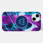 Monogram Abstrakt Blue Pink Pinselstriche Case-Mate iPhone Hülle (Rückseite (Horizontal))