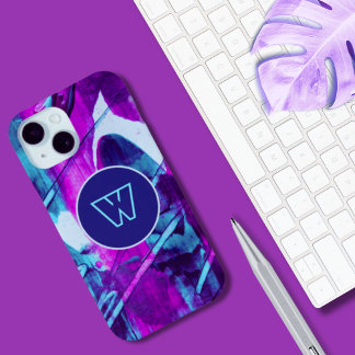 Monogram Abstrakt Blue Pink Pinselstriche Case-Mate iPhone Hülle