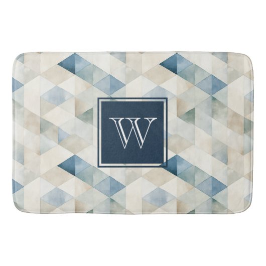 Monogram Abstrakt Blue Tranquil Beach Pattern Bath Badematte (Vorderseite)