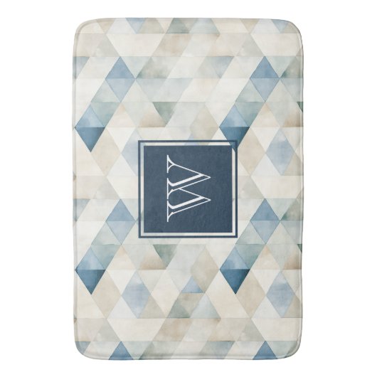 Monogram Abstrakt Blue Tranquil Beach Pattern Bath Badematte (Vorderseite Vertikal)