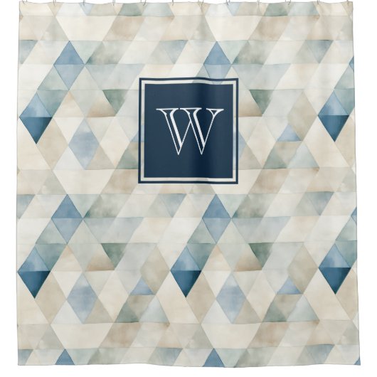 Monogram Abstrakt Blue Tranquil Beach Pattern Show Duschvorhang (Vorderseite)