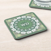 Monogram Abstrakt Floral Elegant Spring Green Getränkeuntersetzer (Linke Seite)