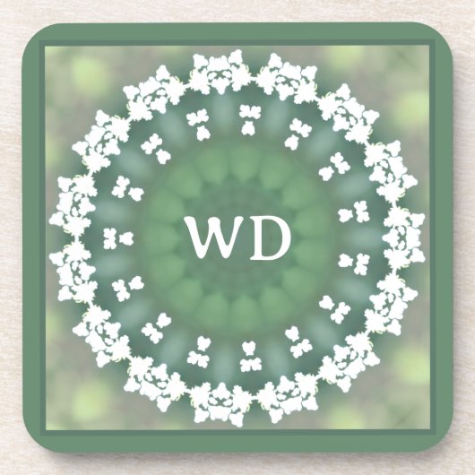 Monogram Abstrakt Floral Elegant Spring Green Getränkeuntersetzer (Vorderseite)