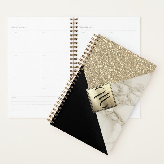 Monogram Abstrakt Gold Glitzer und Marmor Planer (Anzeige)