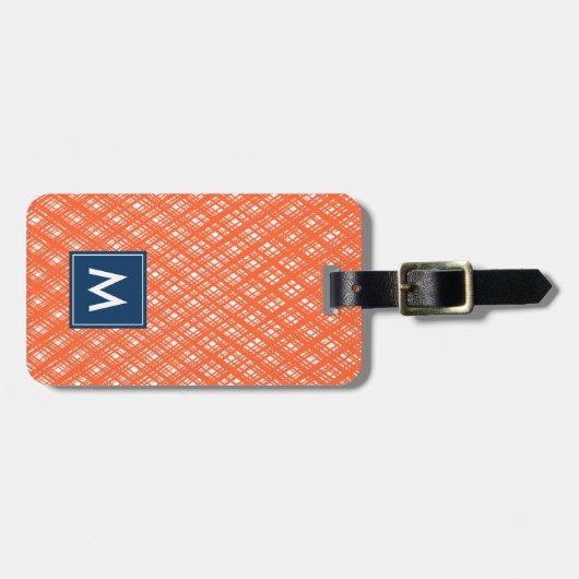 Monogram Abstrakt Orange Line Strokes Muster Gepäckanhänger (Vorderseite horizontal)