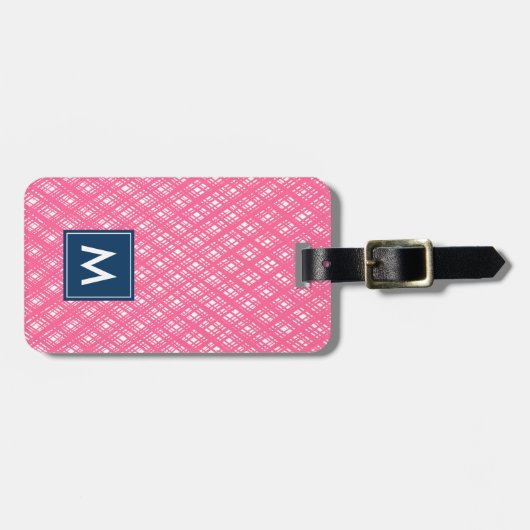 Monogram Abstrakt Pink Line Strokes Muster Gepäckanhänger (Vorderseite horizontal)