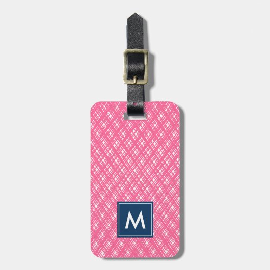 Monogram Abstrakt Pink Line Strokes Muster Gepäckanhänger (Vorderseite vertikal)