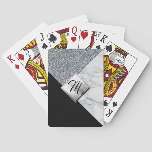 Monogram Abstrakt Silver Glitzer und Marmor Spielkarten (Rückseite)