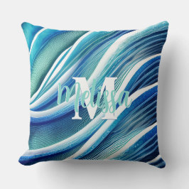 Monogram Abstrakt Waves in blau und grün Kissen