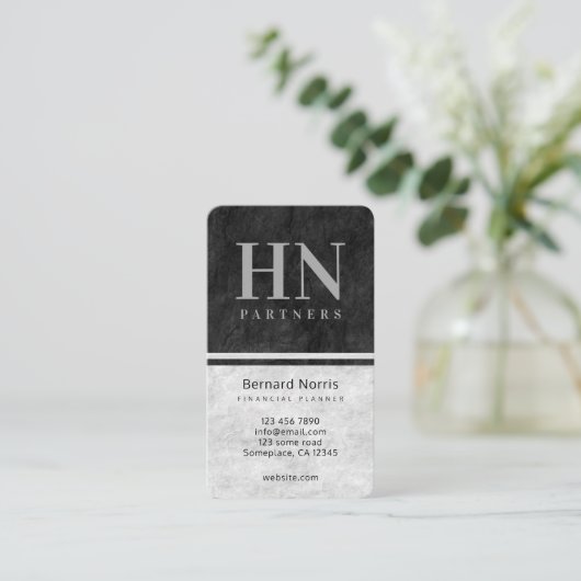 Monogram Accountant für Schwarz-Graue Stone Textur Visitenkarte (Stehend Vorderseite)