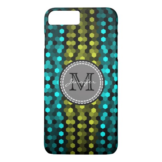 Monogram Acid green & Aqua Hexagons Mosaikmuster Case-Mate iPhone Hülle (Rückseite)