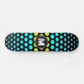 Monogram Acid green & Aqua Polka Dots Muster Skateboard (Horizontal)
