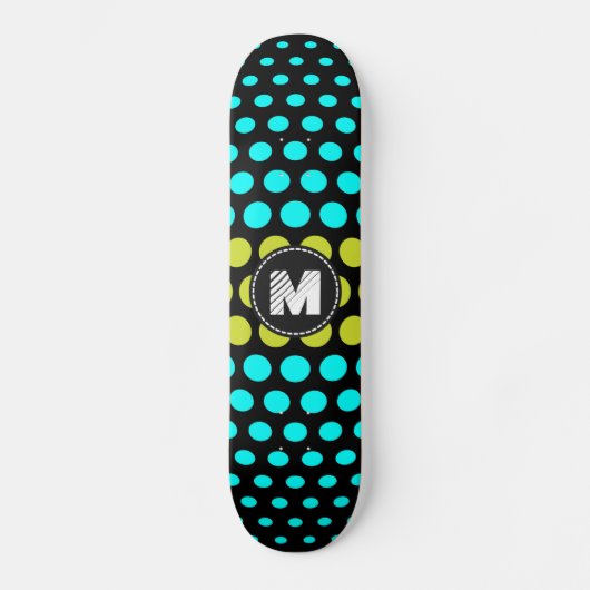 Monogram Acid green & Aqua Polka Dots Muster Skateboard (Vorderseite)