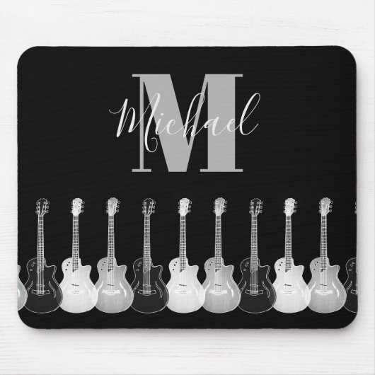 Monogram Acoustic elektrische Gitarre monochromati Mousepad (Vorne)