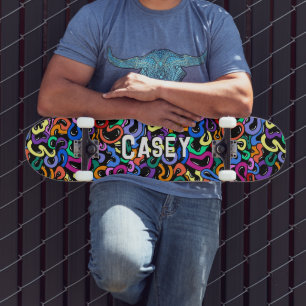 Monogram Add First Name Colorful Bubble Pattern Skateboard