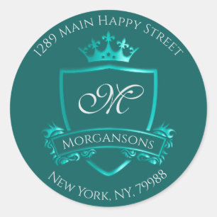 Monogram Address Crown Royal Princess Aquamarin UA Runder Aufkleber
