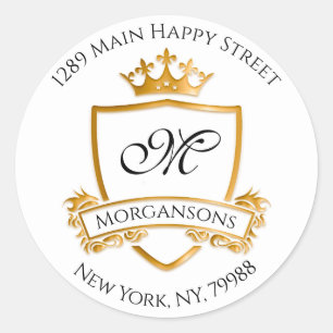 Monogram Address Crown Royal White Golden UAWG Runder Aufkleber