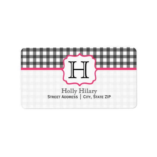 Monogram Address Label - Gray Gingham und Pink Adressaufkleber (Vorne)