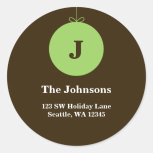 Monogram Address Labels für Weihnachtsschmuck Runder Aufkleber