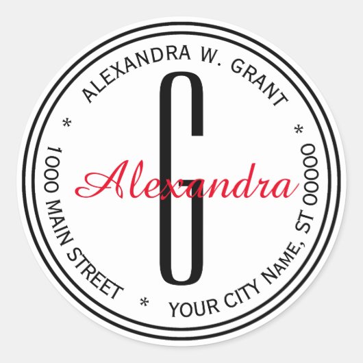 Monogram-Addresse-Umschlag Aufkleber mit weißem sc (Vorderseite)