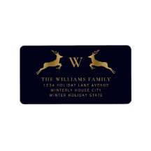 Monogram-Adresse der Midnight Navy Gold Deer Famil
