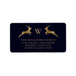 Monogram-Adresse der Midnight Navy Gold Deer Famil Adressaufkleber