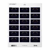 Monogram-Adresse der Midnight Navy Gold Deer Famil Adressaufkleber (Vorne)