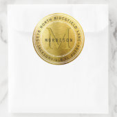 Monogram-Adressenlabel in Gold Metallic Runder Aufkleber (Tasche)