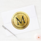 Monogram-Adressenlabel in Gold Metallic Runder Aufkleber (Umschlag)