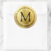 Monogram-Adressenlabel in Gold Metallic Runder Aufkleber (Tasche)