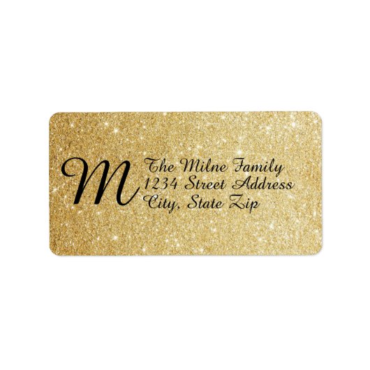 Monogram-Adressetiketten für Gold Imitate Glitzer Adressaufkleber (Vorne)