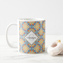 Monogram-Ägäische Sommer-Orangen und Zitronenfäche Kaffeetasse