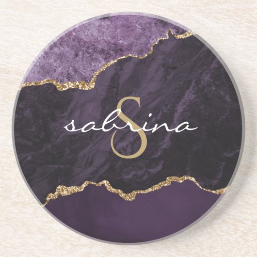 Monogram Agate Geode Lila Gold Sandstone Untersetz Getränkeuntersetzer (Vorne)