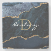 Monogram Agate Geode Navy Blue Gold Steinuntersetzer (Vorderseite)